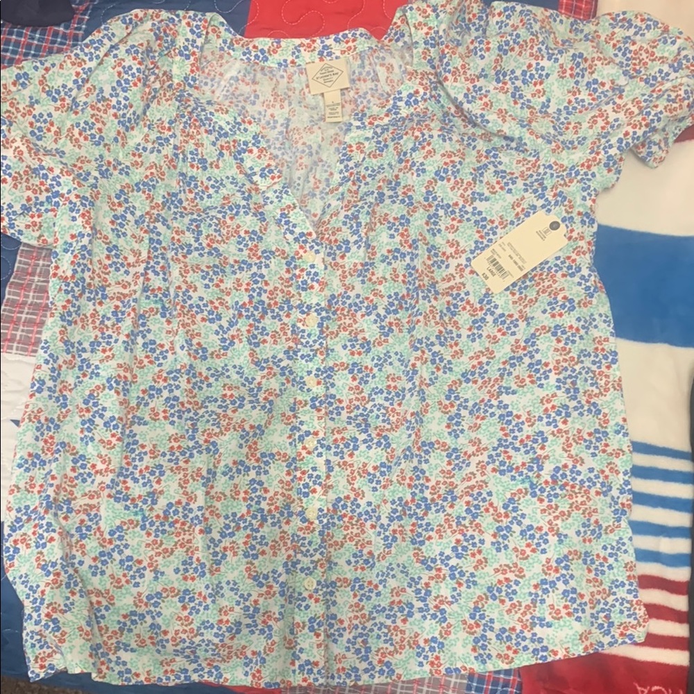 St. John's Bay Blue and Red Floral Blouse